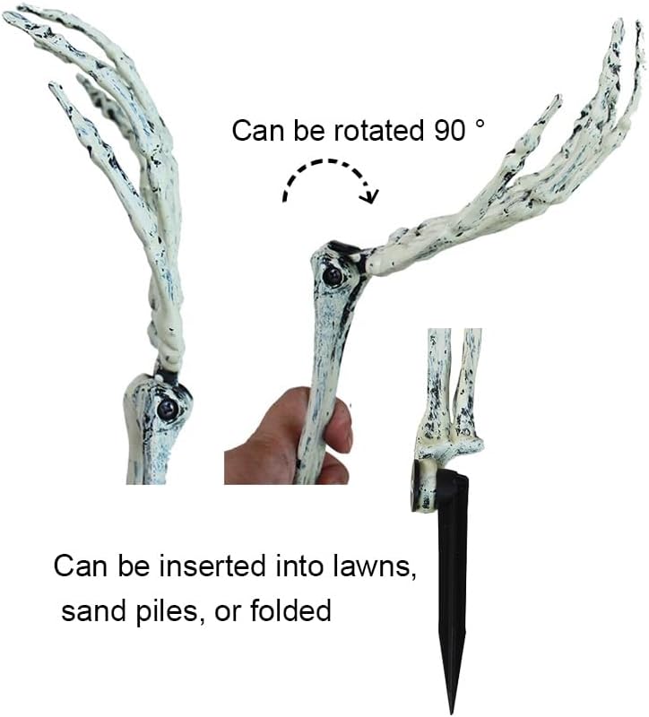 AOFOX Halloween Realistic Skeleton Stakes Zombie Ghost Arm Stake Severed Plastic Skeleton Hands Yard Signs for Lawn Stakes Garden Halloween Props Decoration(4 Pcs White&Black) - Image 3